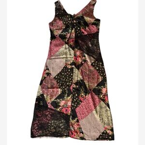 Vintage 90s Patchwork Dress Lace Floral Whimsigoth Practical Magic Fairy Midi